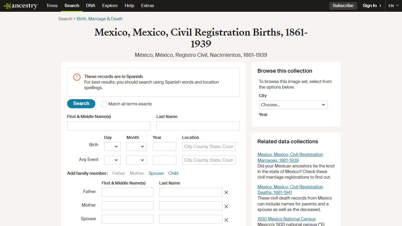 Mexico, Mexico, Civil Registration Births, 1861-1939