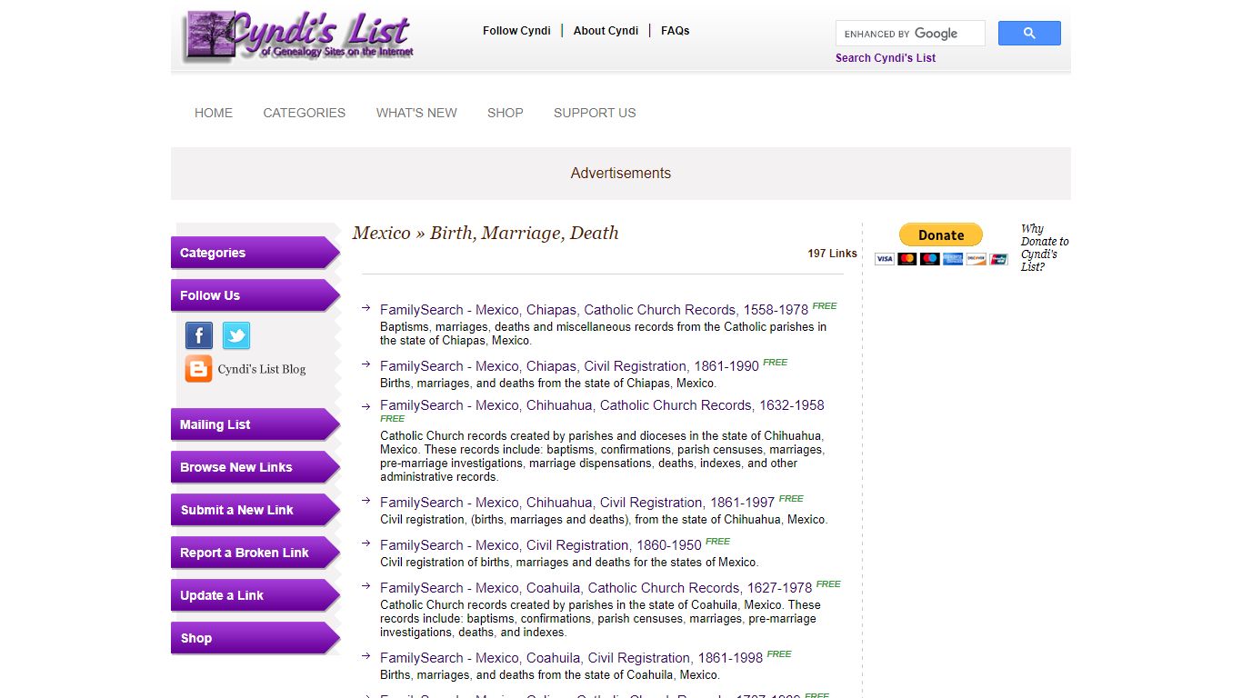 Cyndi's List - Mexico - Birth, Marriage, Death